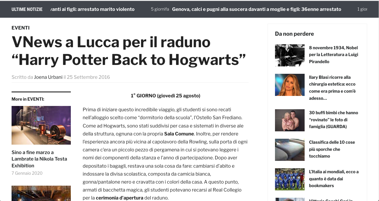 VNews a Lucca per il raduno “Harry Potter Back to Hogwarts”